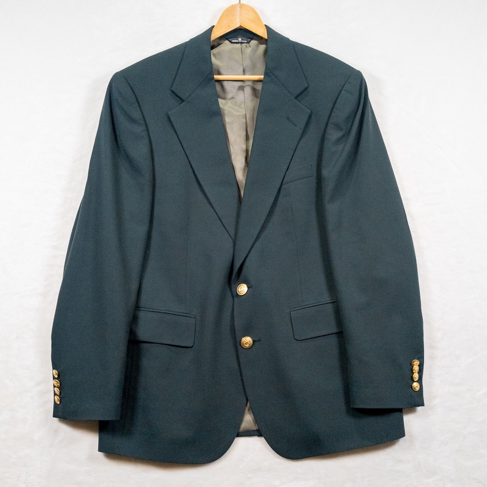 VTG Chaps Ralph Lauren Blazer Men 42R Wool Green Gold Crest Ivy Old Money Preppy